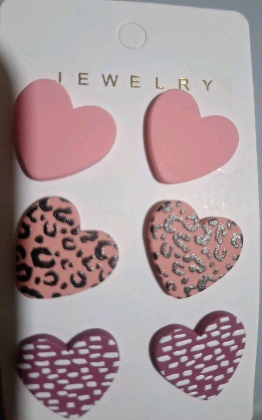 Heart Stud Earrings Colorful Cute Set of 6 Pairs 2 Packs New Fashion Jewelry