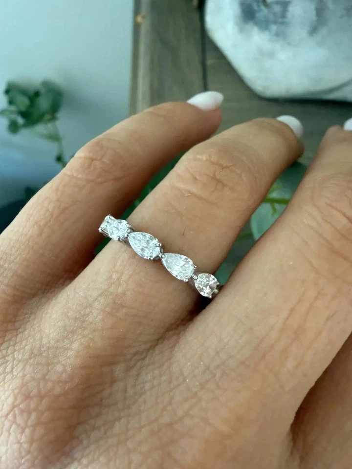 2.40Ct EAST-WEST PEAR-Cut Natural Diamond Full Eternity Band 14k White Gold 6 7