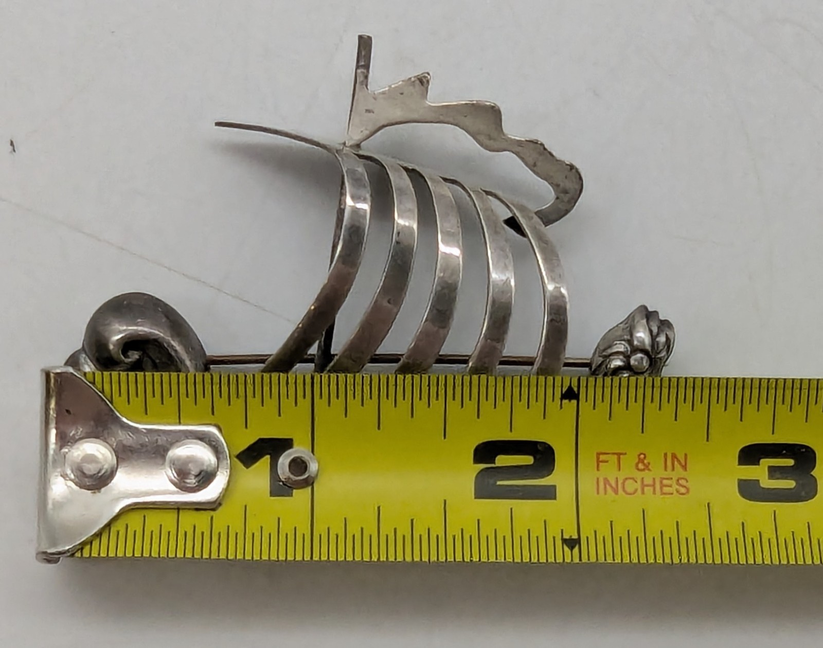 Vtg Lang Sterling Viking Ship Dragon Boat Pin Brooch Silver