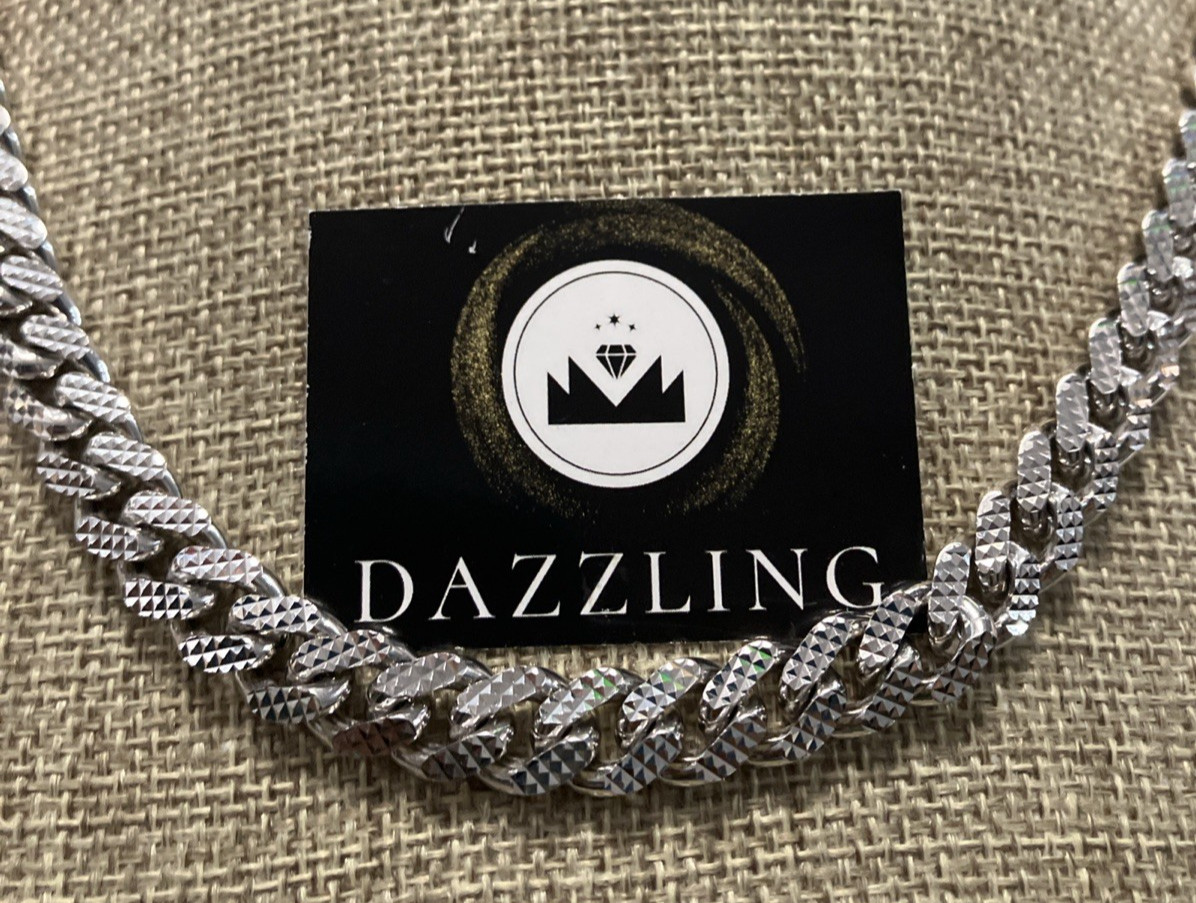 925 Sterling Silver Italy Solid Cuban Chain Dia-Cuts 129grams 9.7mm 26″ Box-Lock