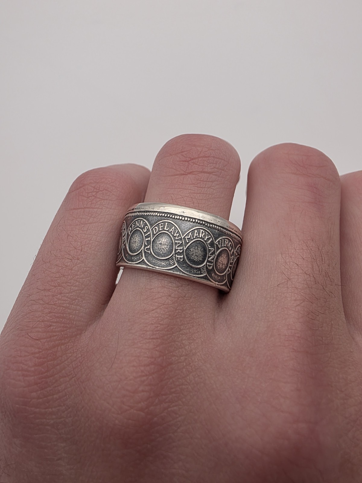 Coin Ring Made From A 99.9% Pure Silver Copy of the 1776 Continental Dollar
