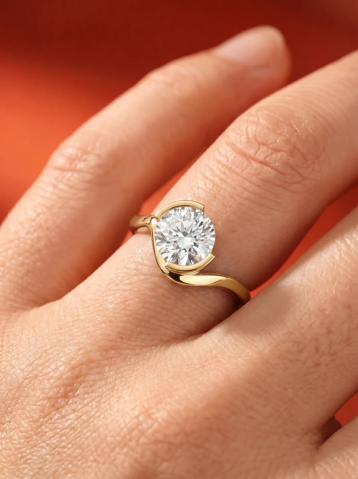 1–5 CT Round Lab Grown Diamond Semi Bezel Twist Band Engagement Ring 14K Gold