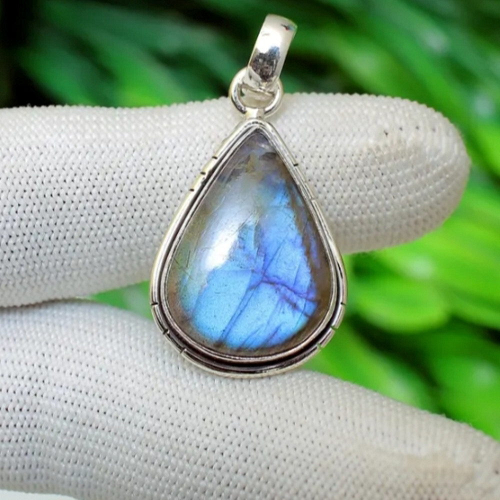 Natural Labradorite Gemstone 925 Sterling Silver Handmade Pandant Gift E-554