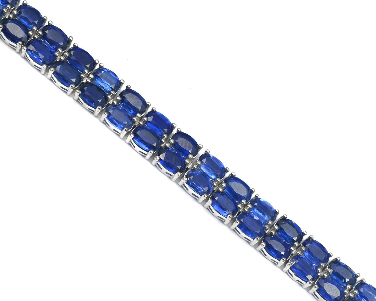 Natural Himalayan Kyanite Gemstone 925 Sterling Silver Two Line Tennis Bracelet