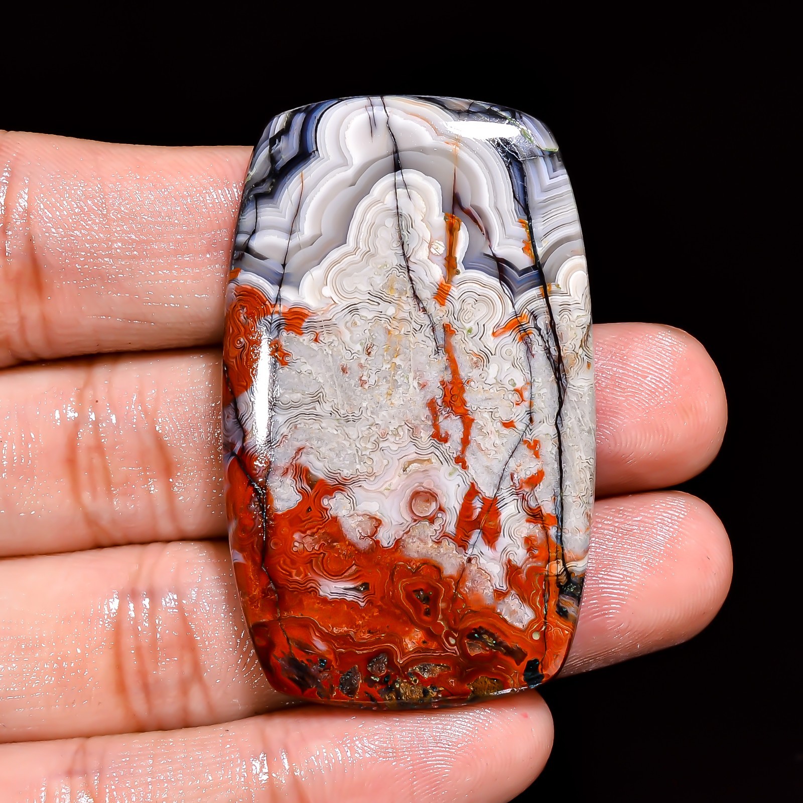 Natural Crazy Lace Agate Radiant Cabochon Loose Gemstone 49X29X6 MM 89.5 Cts.