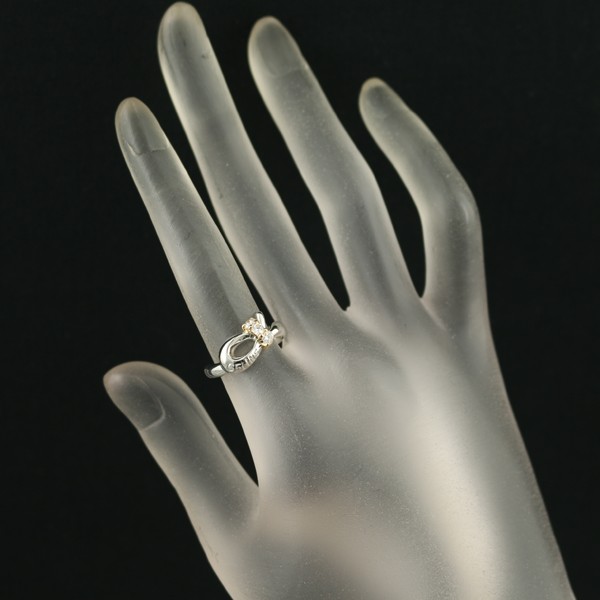 Auth CELINE Ring Diamond 0.2ct Logo Bicolor US6-6.25 Pt 900/18K YG
