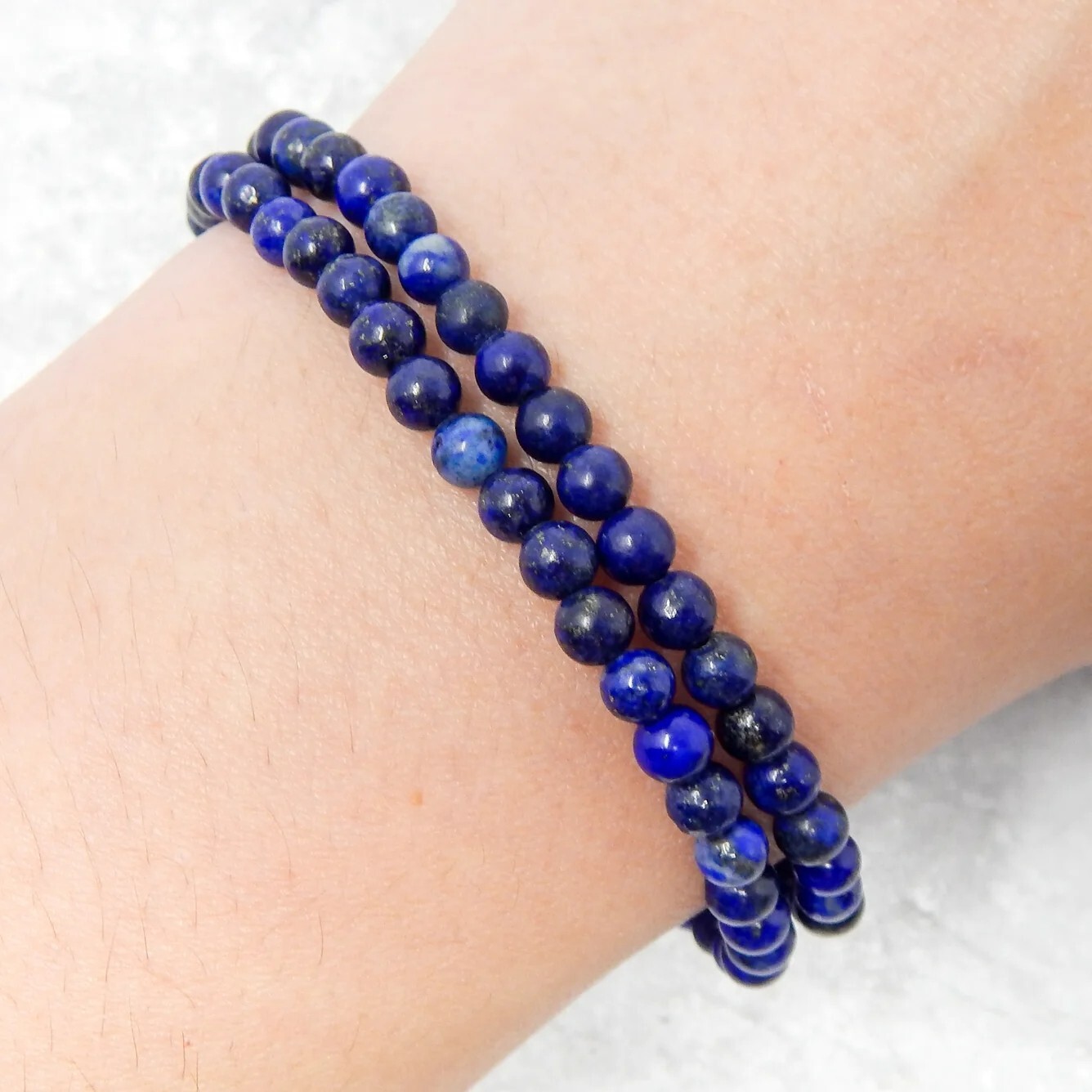 Natural Lapis Lazuli 4MM Blue Gemstone Bead Healing Women Men Bracelet Xmas Gift