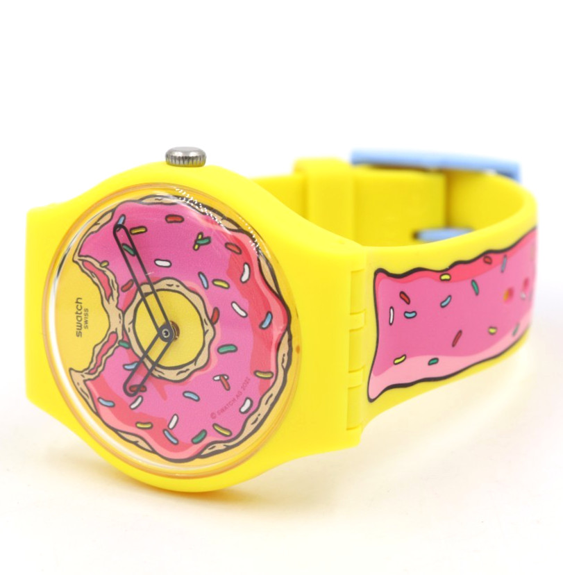 New Swiss Swatch X THE SIMPSONS SECONDS OF SWEETNESS Watch 41mm SO29Z132 $115