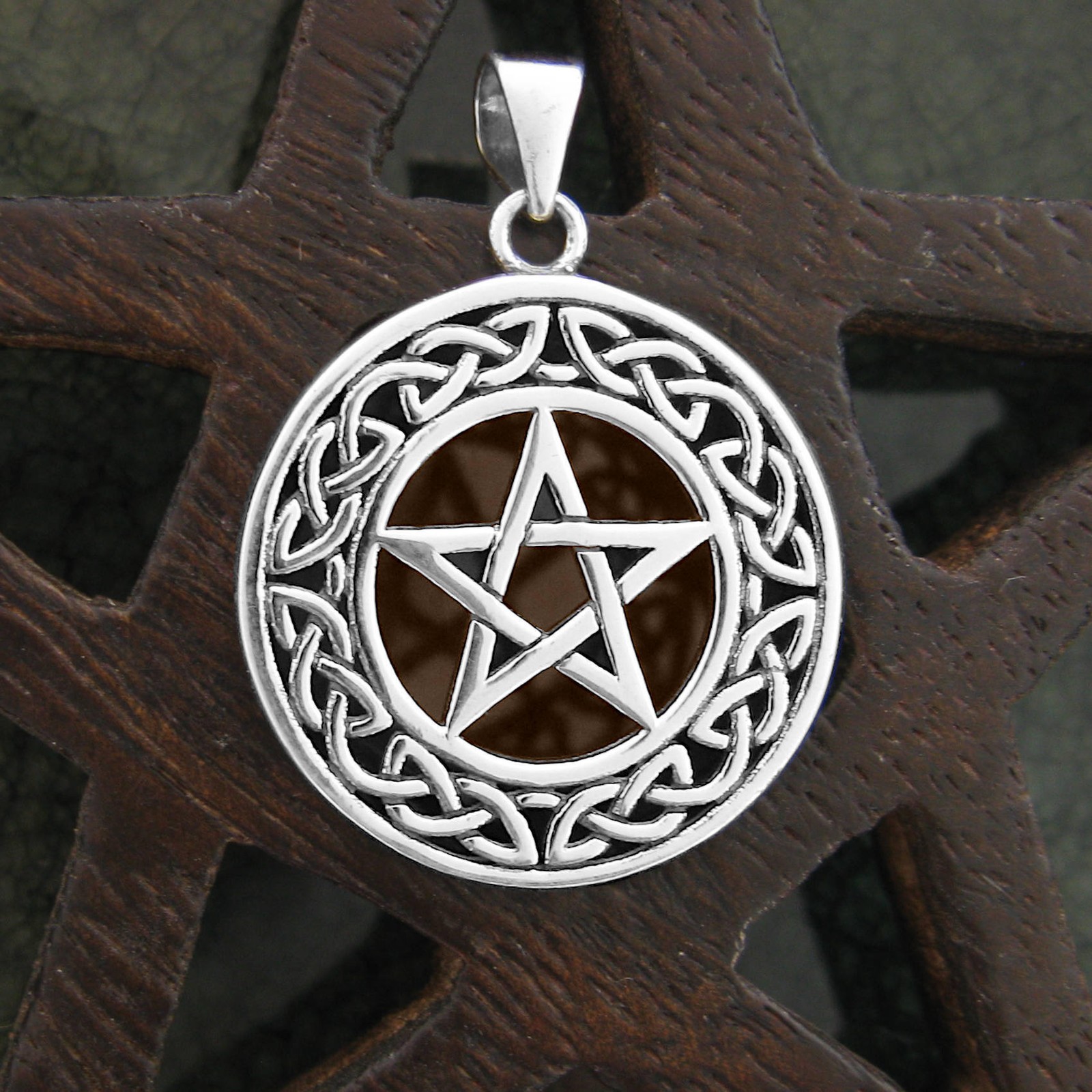 Pentagram Pendant Only – No Chain – Celtic Knot Border – 925 Sterling Silver