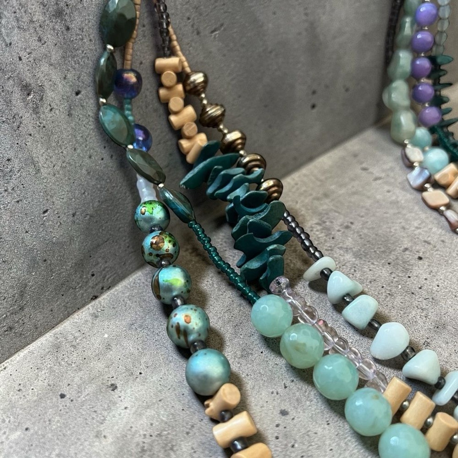 Chico’s Boho Multi-Strand Beaded Necklace in Turquoise, Teal & Lavender