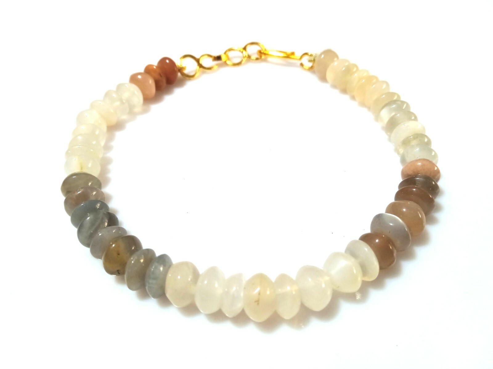 MULTI MOONSTONE ROUNDELLE BUTTON 6-7MM SMOOTH GEMSTONE BEADS 7″ FANCY BRACELET