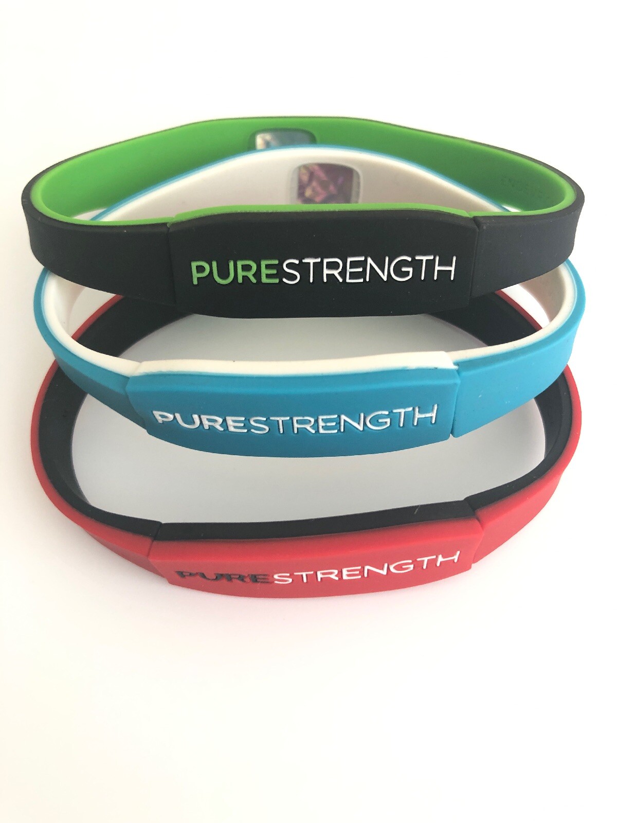3 Pcs Red & Blue & Black PureStrength Pure Series Ion Charged Wristband