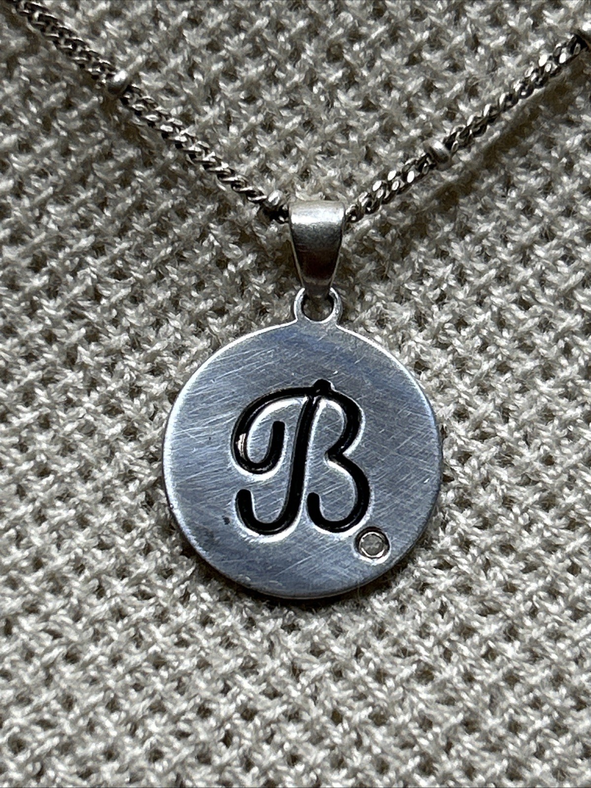 44. NVC Sterling 925 Ball Curb chain Letter Initial B Pendant Necklace 19″, 5.6g