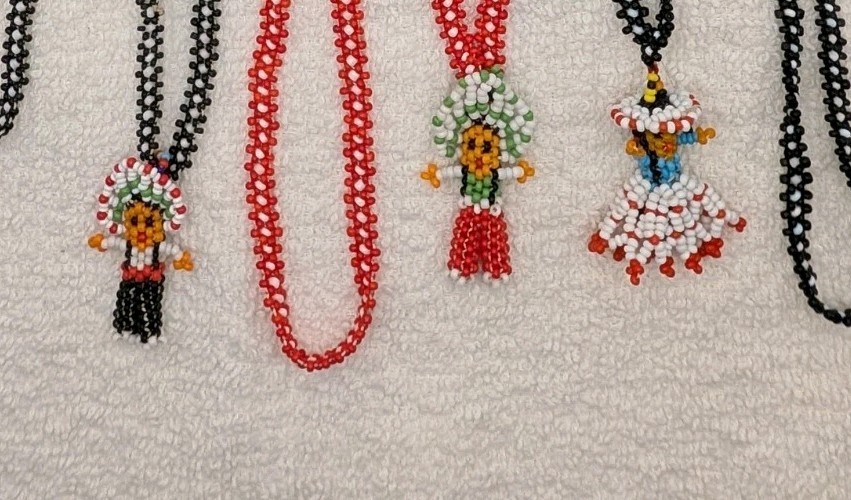 3 Woven Crafted Seed Bead Doll Pendant Necklaces Southwest American Indian Vtg