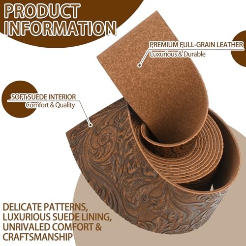 72 Inches Embossed Faux Leather Straps for Crafts 2 Inch Wide brown patterned