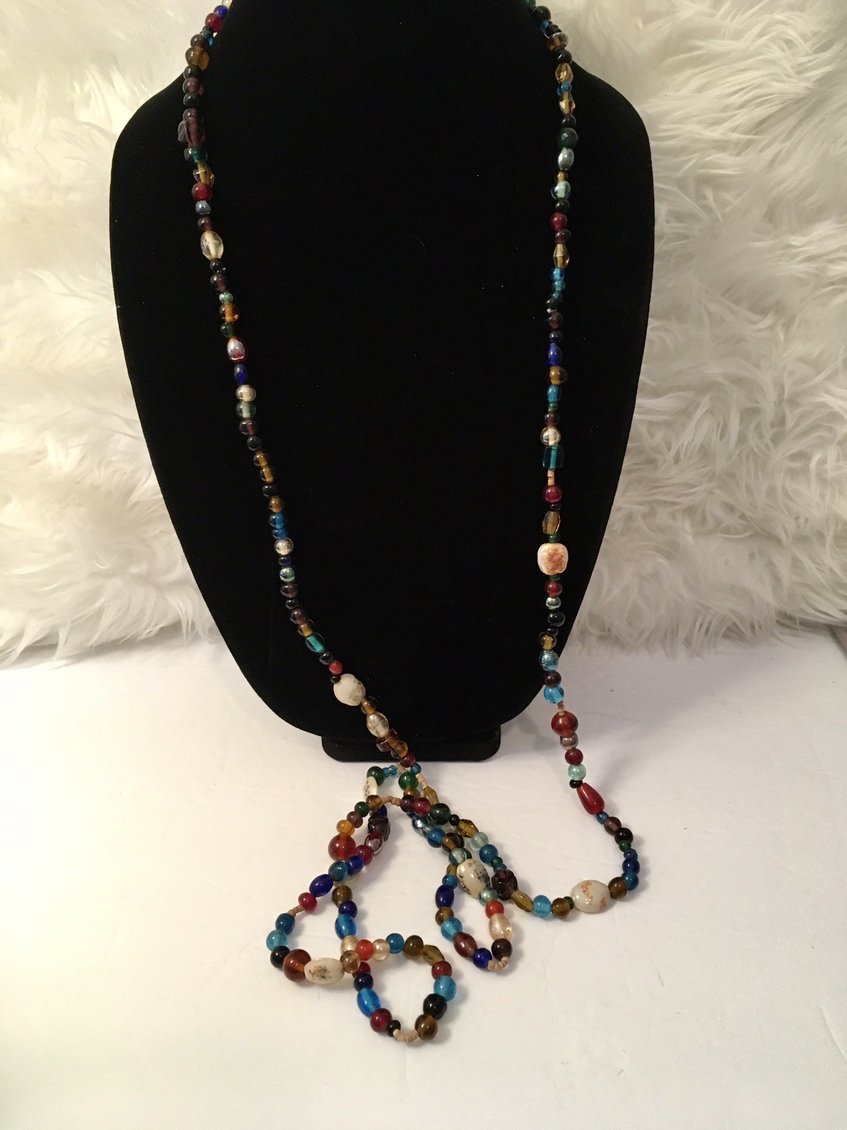 Italian Art Glass Beads In Multi Colors Various Shapes 58” Necklace Vintage