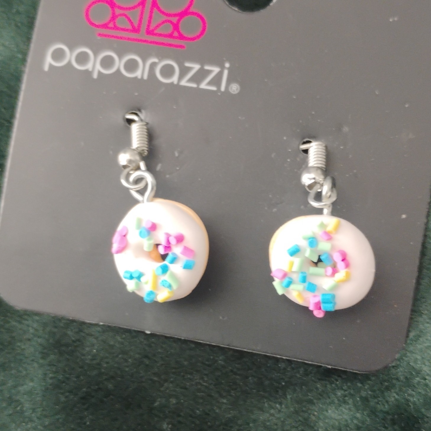 Paparazzi Donut Dangle Hook Earrings White Resin Multicolor Sprinkles No Stone