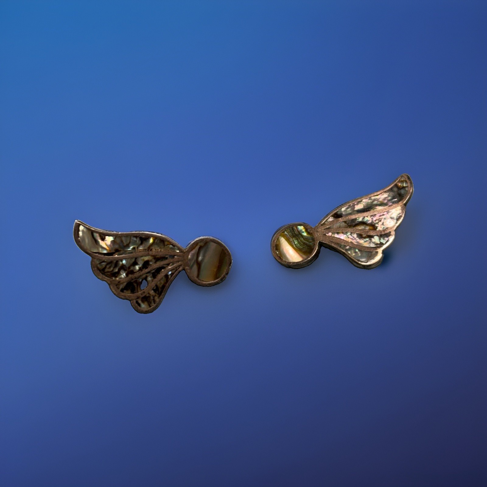 Silver and abalone Wing Screw-Back Clip-On Earrings