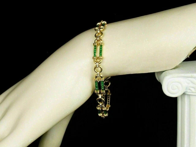 3.20Ct Princess Lab Created Green Emerald Tennis Bracelet 14K Yellow Gold Plated