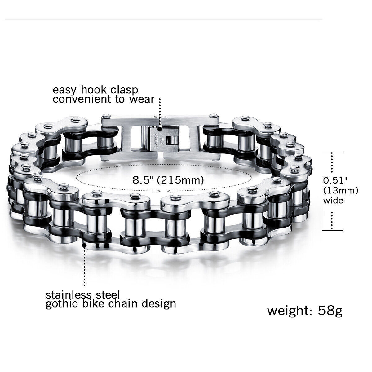 SOLID Stainless Steel Motorcycle Bike Chain Design Bracelet Men’s Jewelry 14MM
