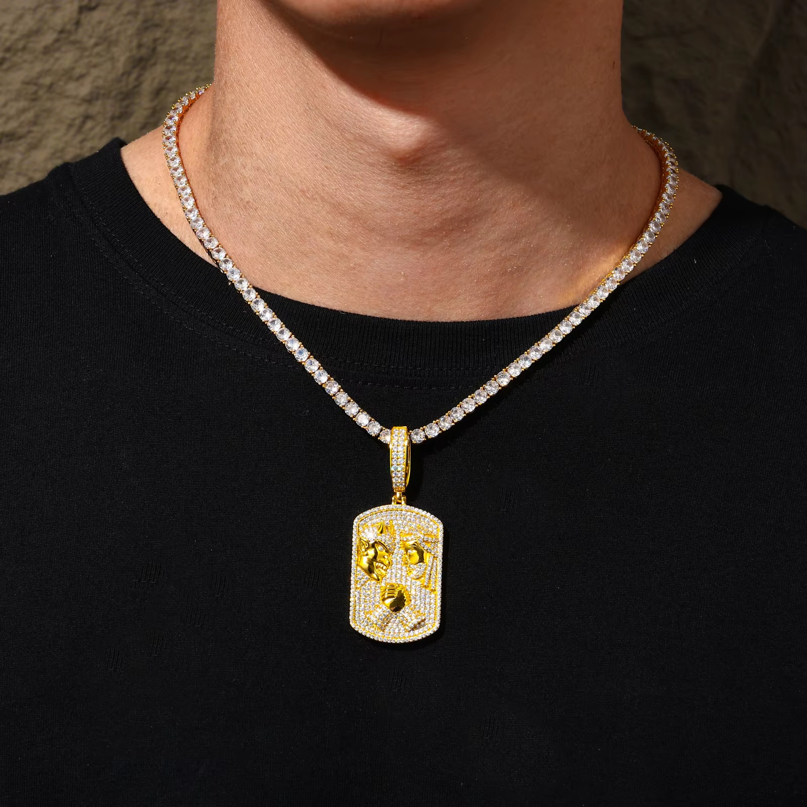 925 Silver VVS Moissanite Jesus vs Devil Pendant Iced Out 14k Yellow Gold Plated
