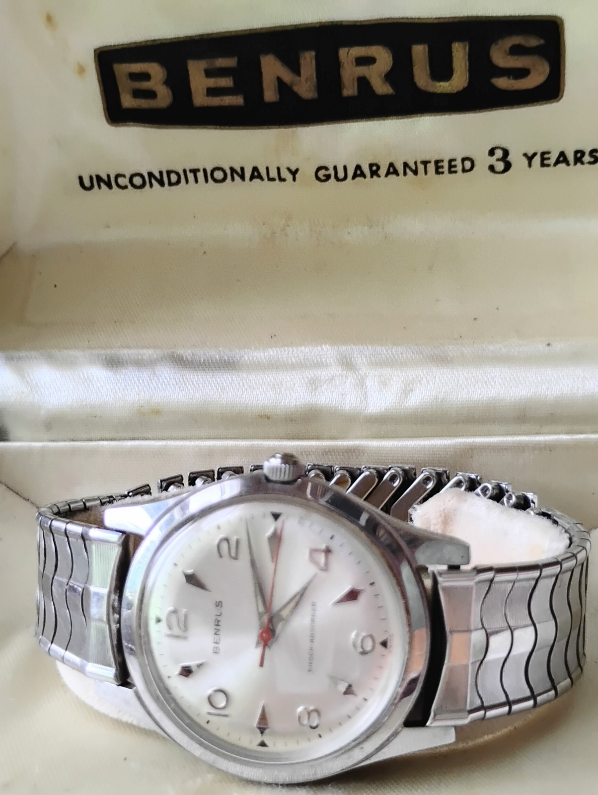 Vintage Benrus Stainless Steel Wristwatch Shock Absorber 3061 Original Case Runs