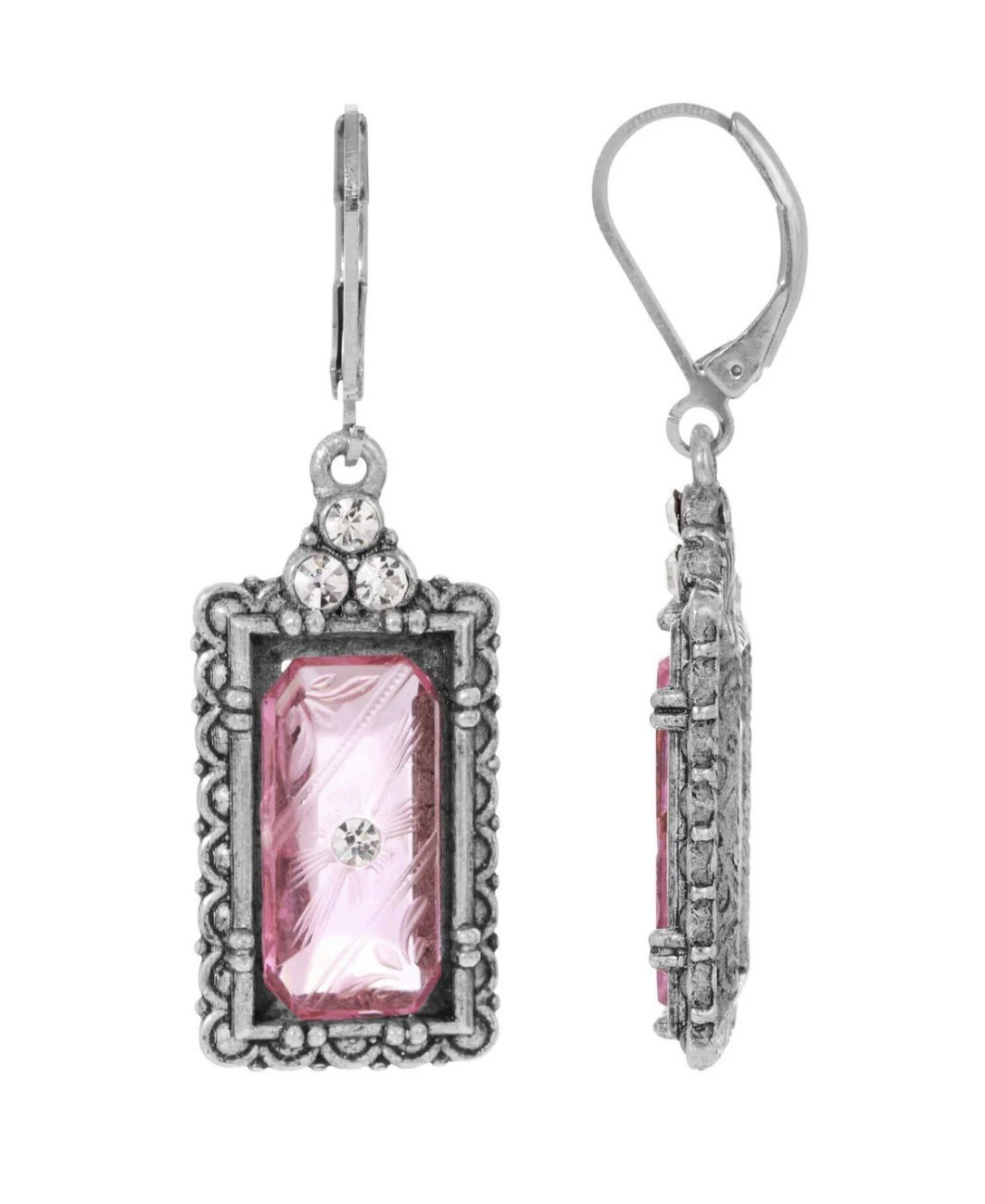 1928 Jewelry – Romana Octagon Etched Glass & Crystal Drop Earrings – NWT