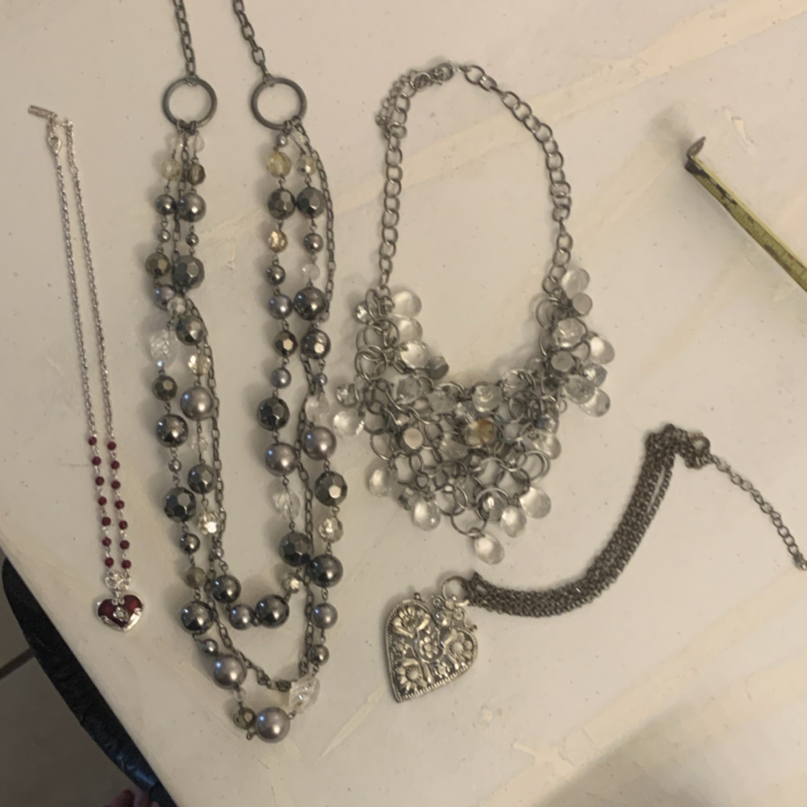 Women’s Fashion Mixed Lot 4 Silver Necklaces Glass Beads Heart Pendants