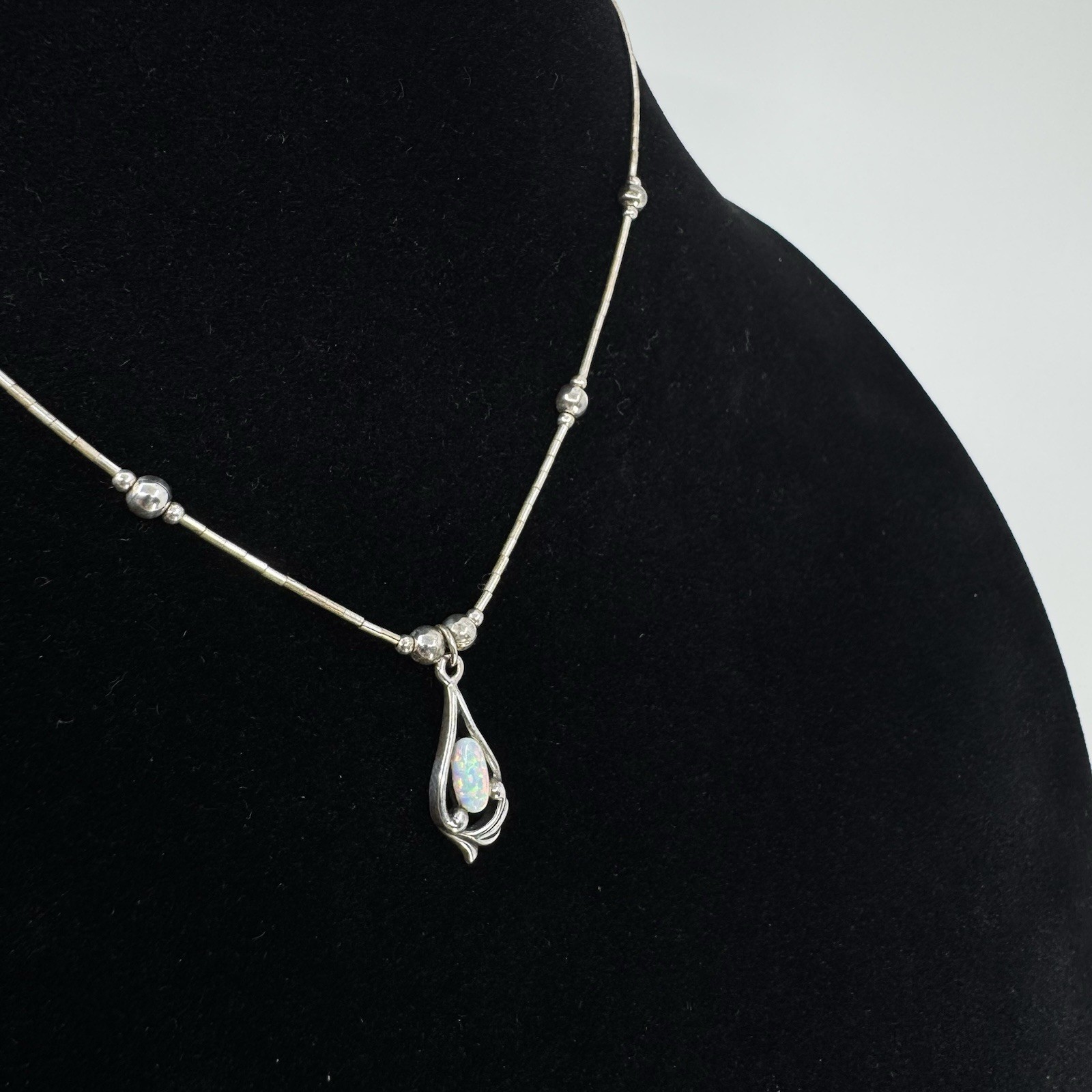 Sterling Silver Wheeler Manufacturing Lab Opal Pendant Liquid Silver Necklace