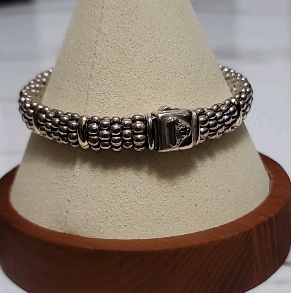 Designer LAGOS Sterling Silver 18K 8.7mm Signature Caviar Rope Bracelet