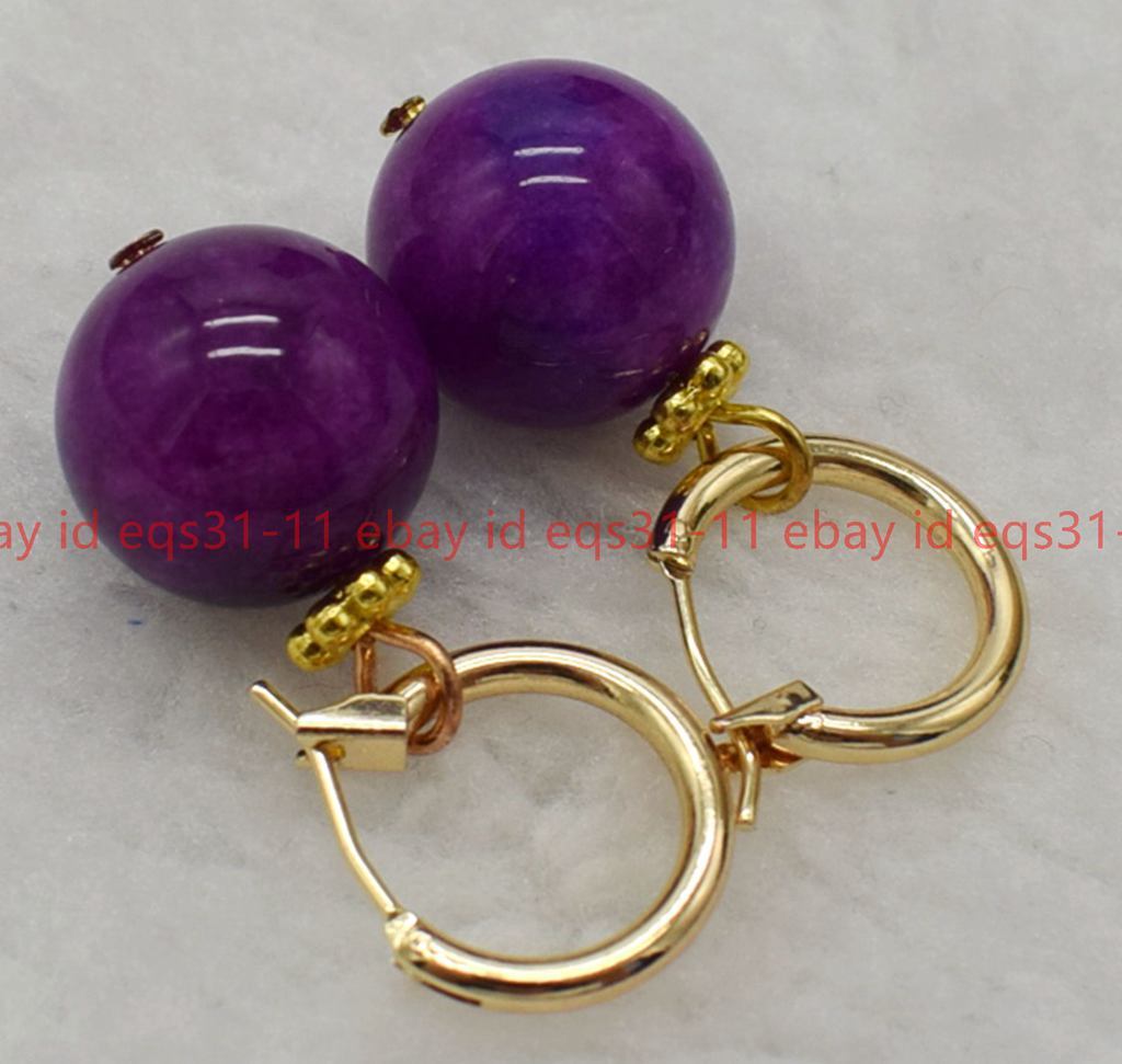 Wonderful 14mm Purple Sugilite Round Gemstone Beads Leveback Earrings