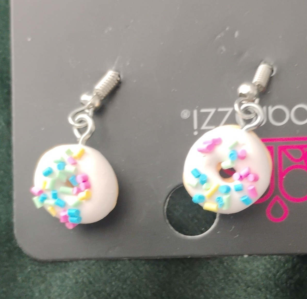 Paparazzi Donut Dangle Hook Earrings White Resin Multicolor Sprinkles No Stone