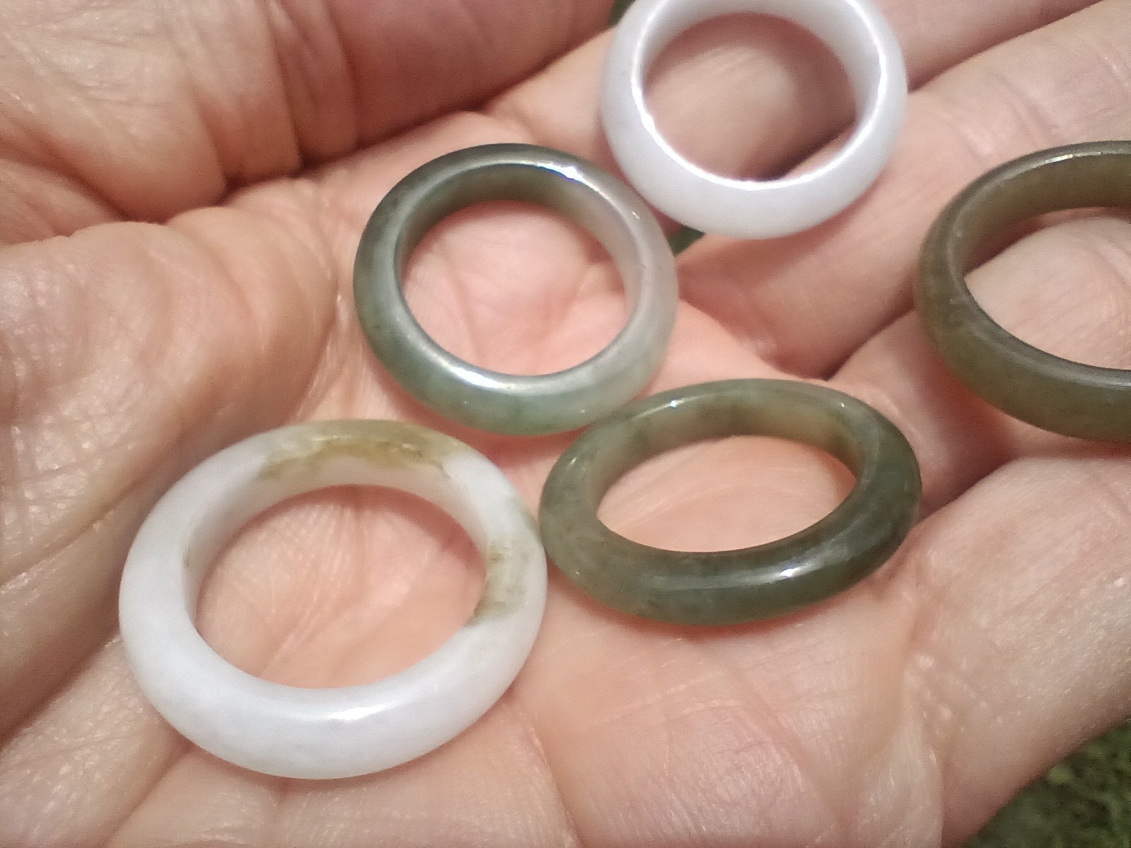 Set Five Natural Jadeite Jade Rings Myanmar Size 7-9.5 CH5825