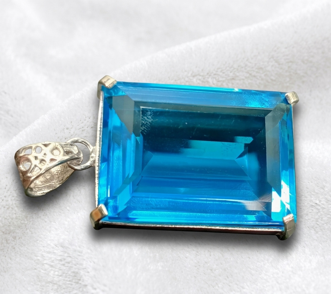 Blue Topaz Gemstone Handmade 925 Sterling Silver Jewelry Pendant 2.0″