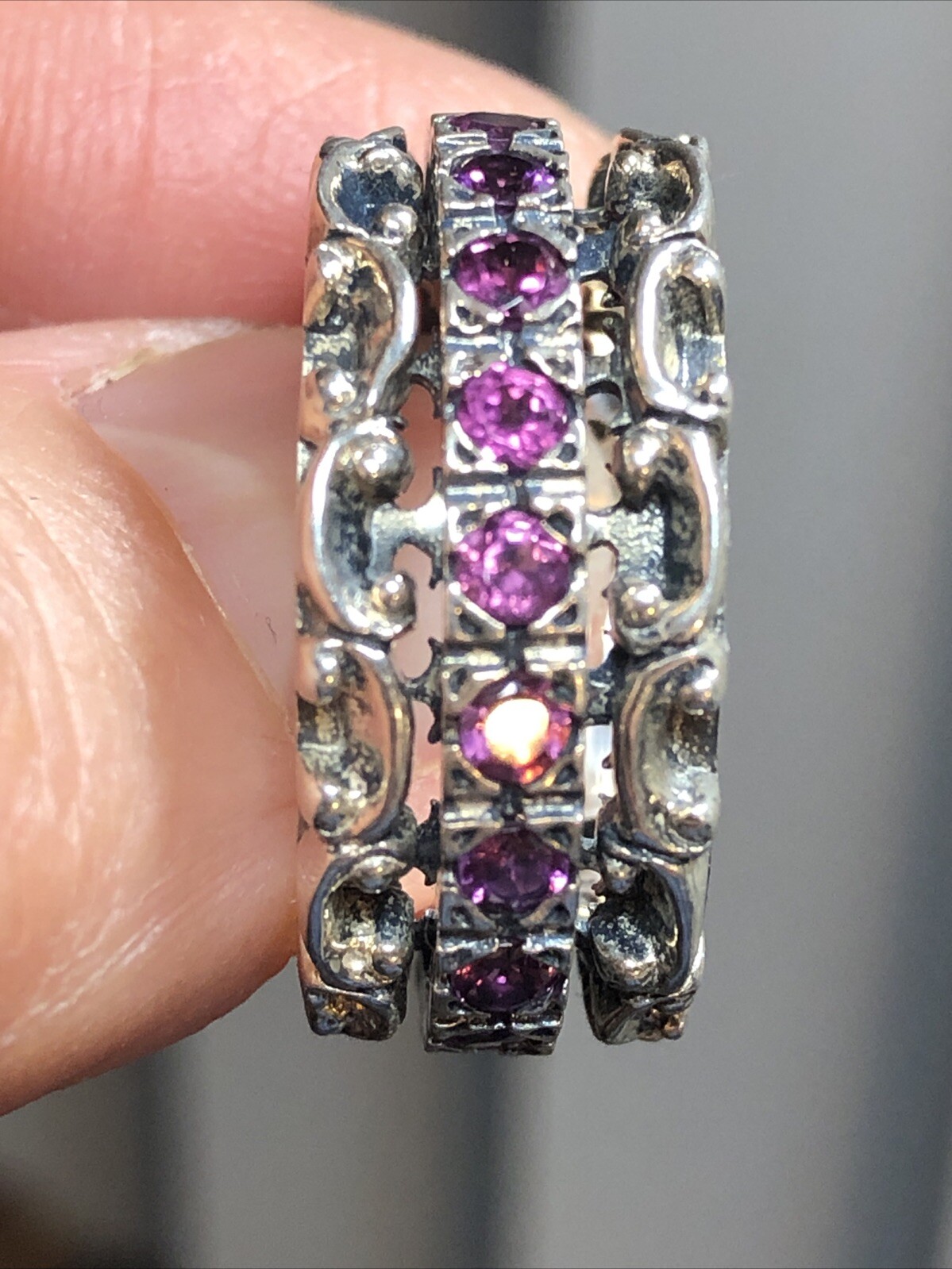 22. PZ Paz Creations 925 Sterling Lace Rhodolite Spinner Ring 8.8g, 7.25s ISRAEL