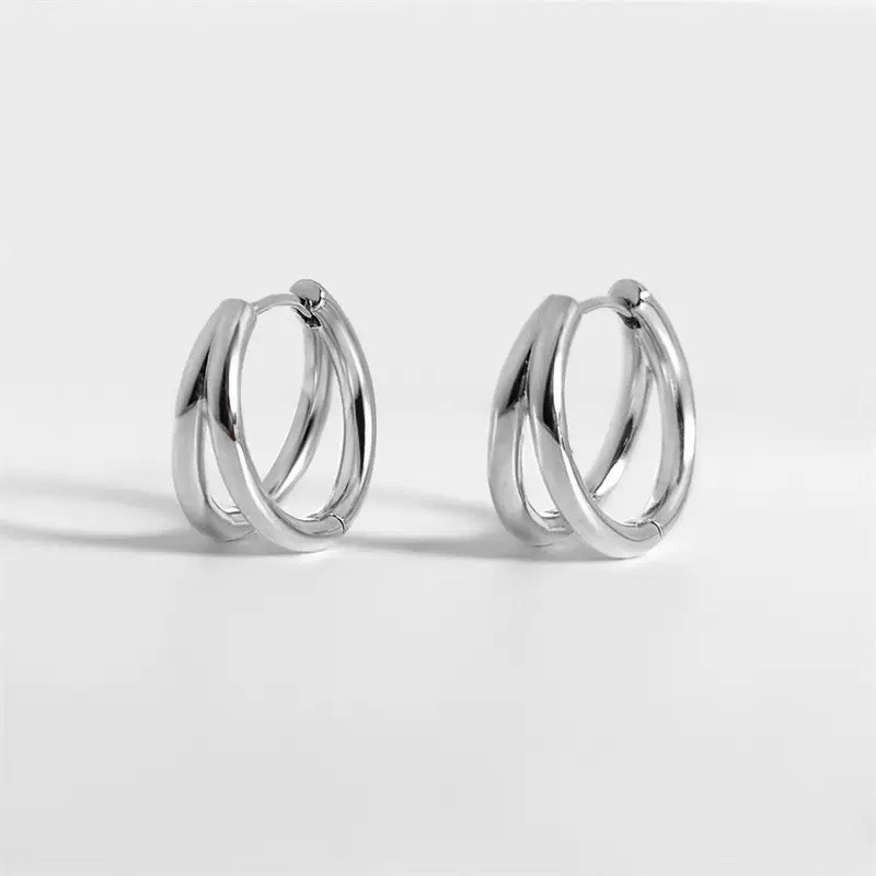 925 Silver Double Hoop Huggie Earrings Minimalist Unisex Small Hoop Earrings B36