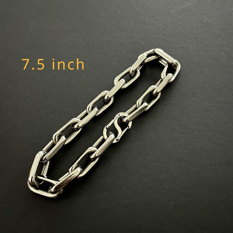 8mm Pure Titanium Chain Bracelet for Men’s Flat O-Chain Anti Allergy 7.5 Inch