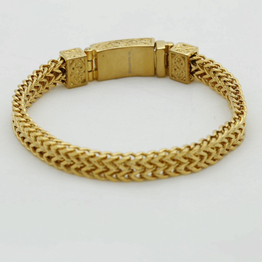 Men’s 8.5″ Stainless Steel 12mm Franco Chain Buckle Bracelet Gold plated +Box