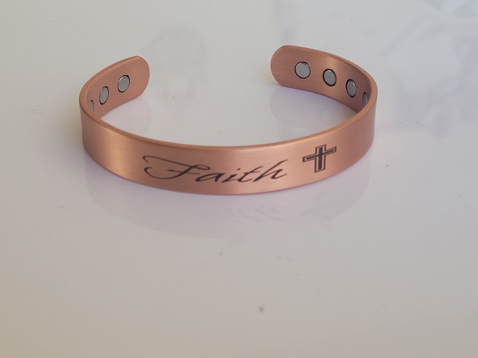 2 Pack Pure Copper Magnetic Bracelet Solid Copper Cuff FAITH CROSS LOVE HEART