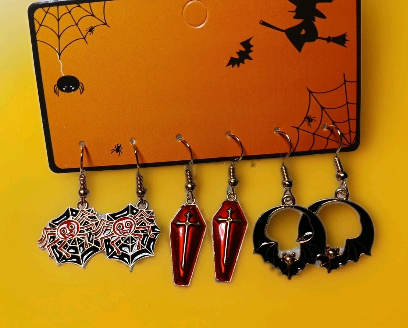 Classic Halloween Earrings, Set Of 3 Pair,Dangling, Goldtone, All Ages