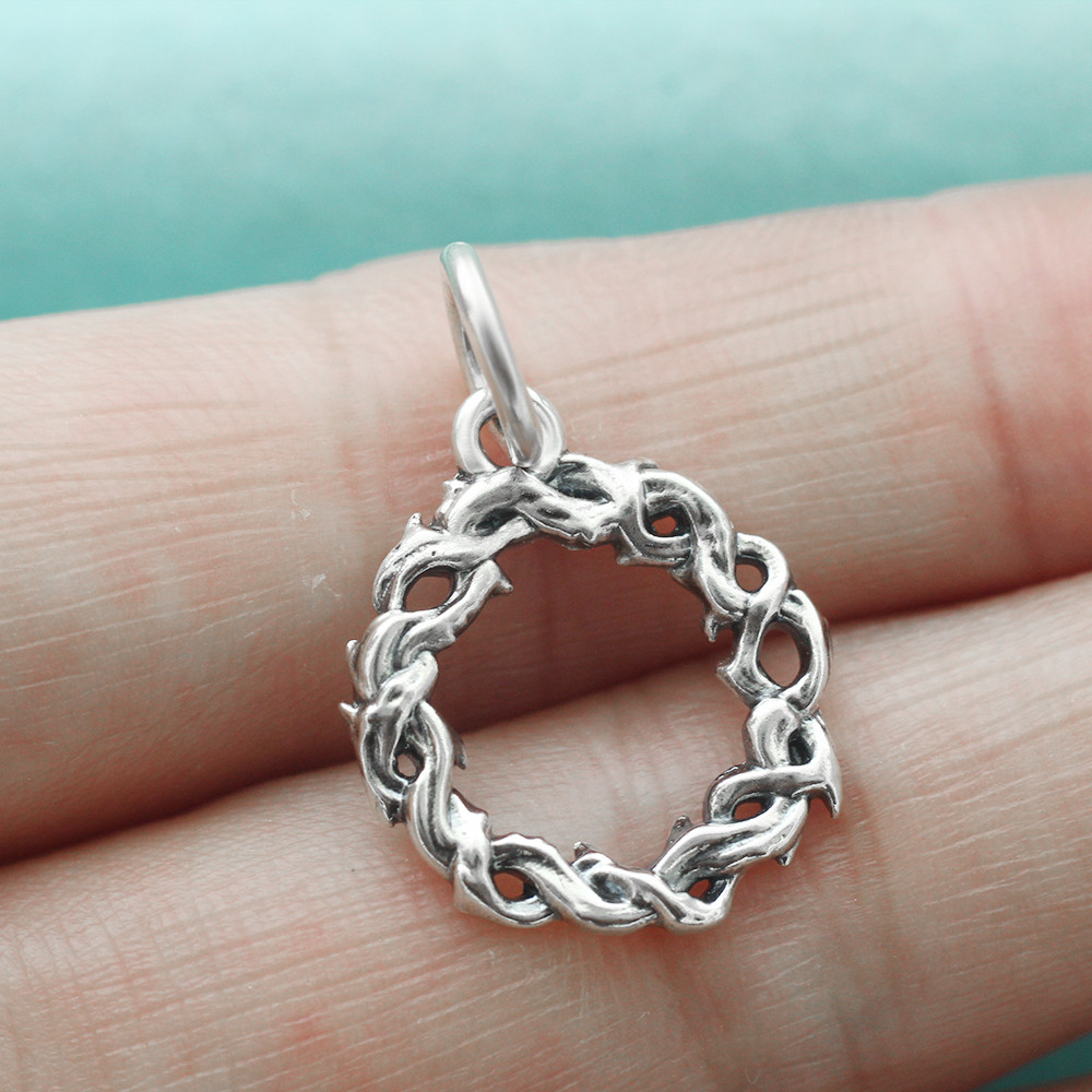 925 Sterling Silver Crown Of Thorns Pendant Jesus Charm Christian Spiritual