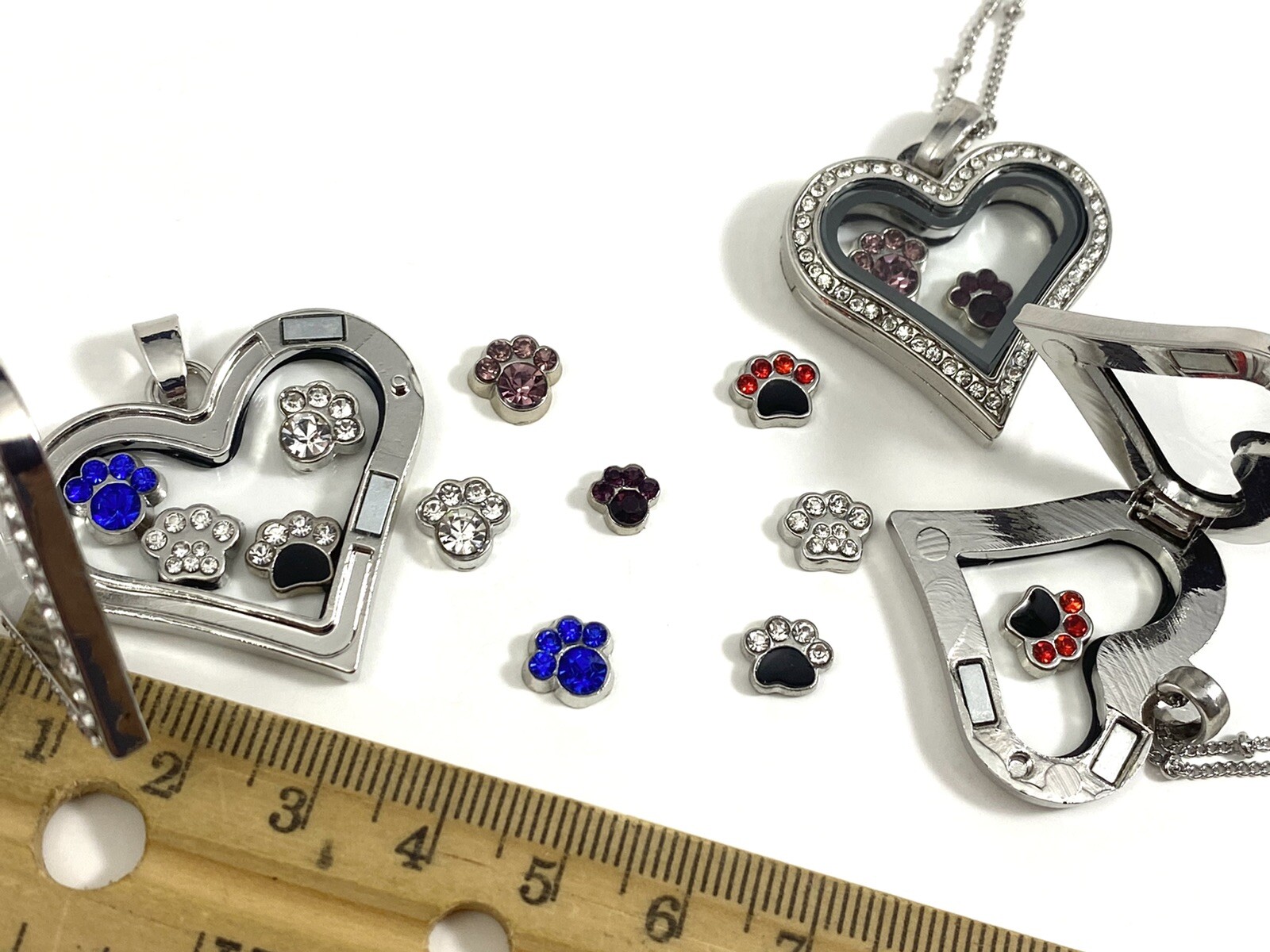 Paw Print Floater Crystal Floating Charms Tiny Glass Locket Jewelry Faceted Paws