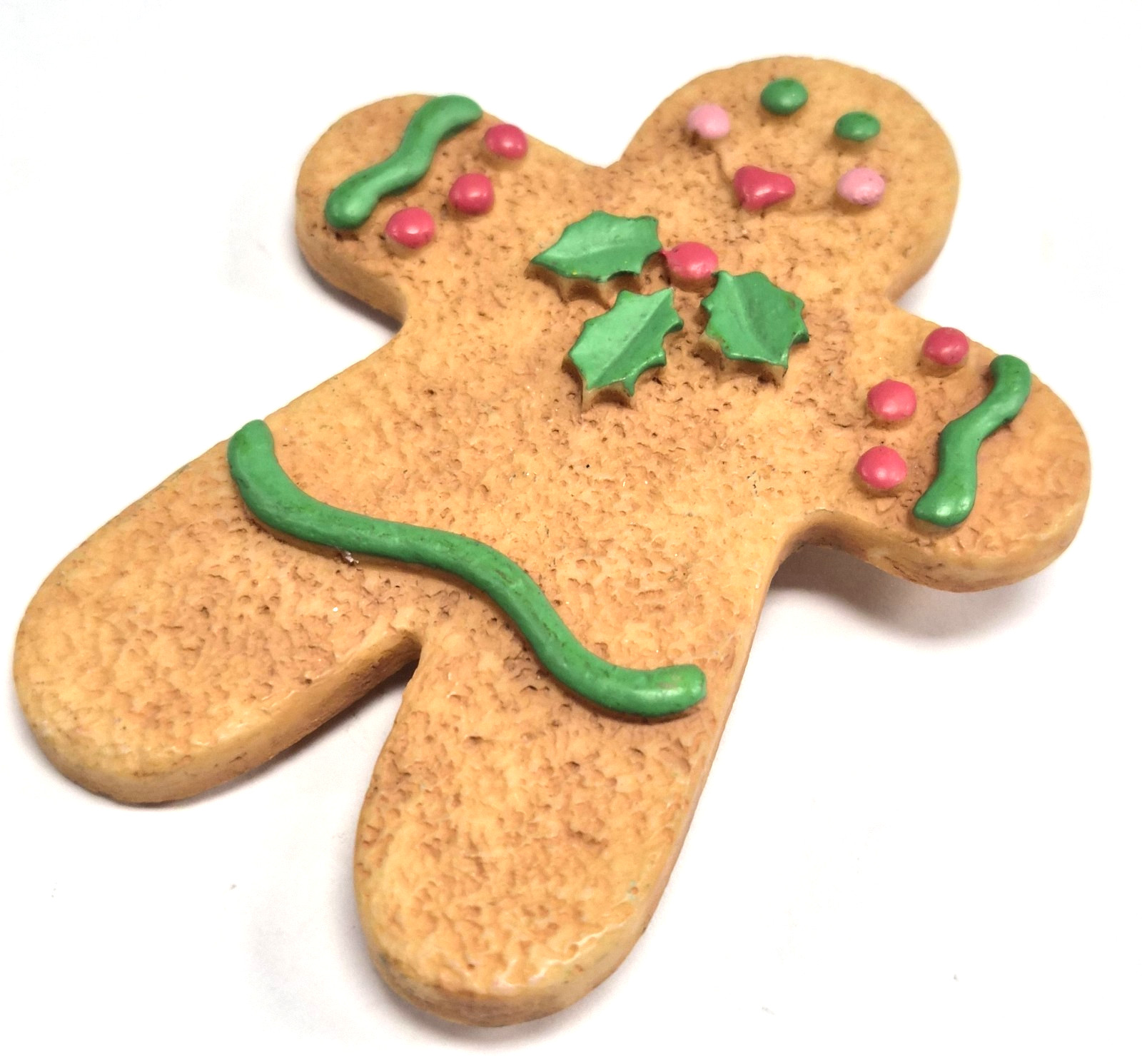Estate Decorative Gingerbread Man Christmas Hand Painted Icing Pin / Brooch