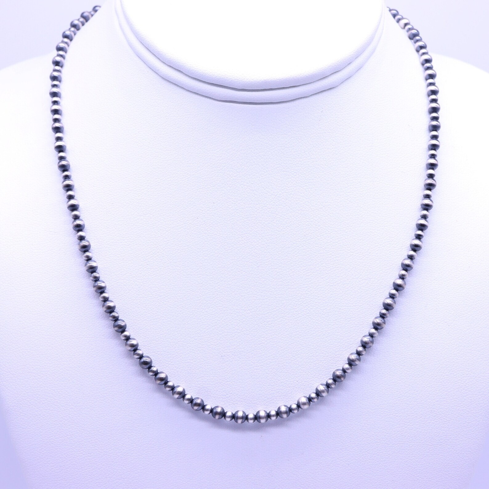 3mm & 4mm Navajo Pearls Necklace, Sterling Silver Beads, Modern Layering Choker