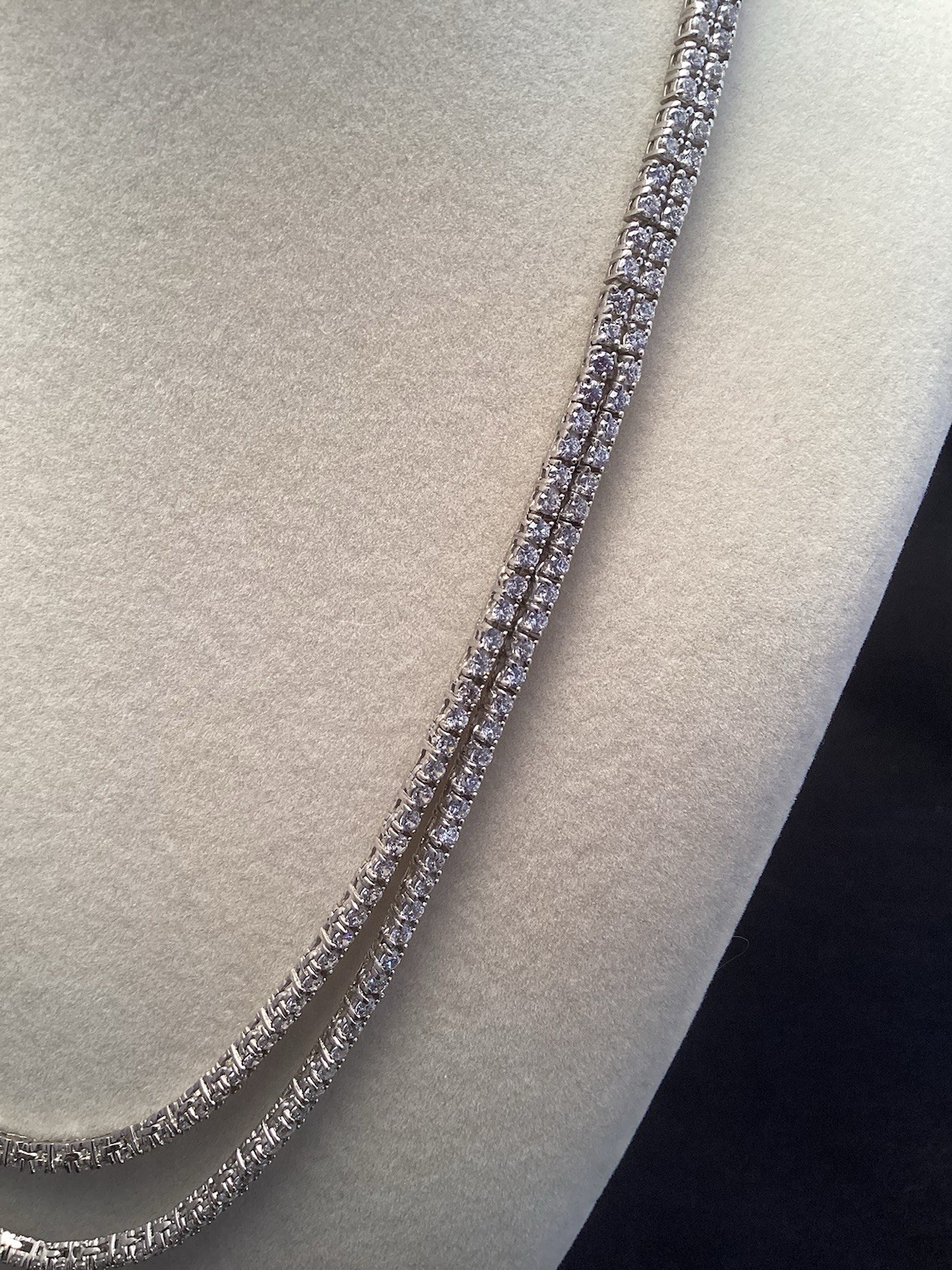 Fuzion Creations FZN Sterling White Quartz Tennis Double Strand 5mm Necklace 18”