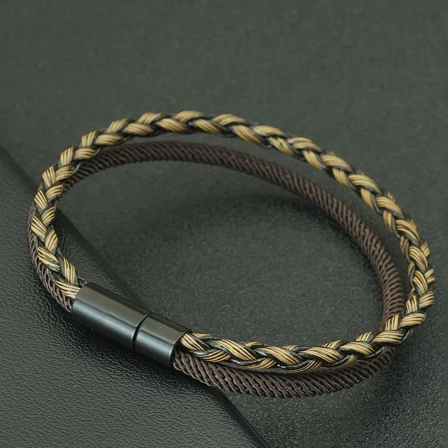 Premium Handmade Braided Man Bracelet Detachable Bilayer Leather Milan String