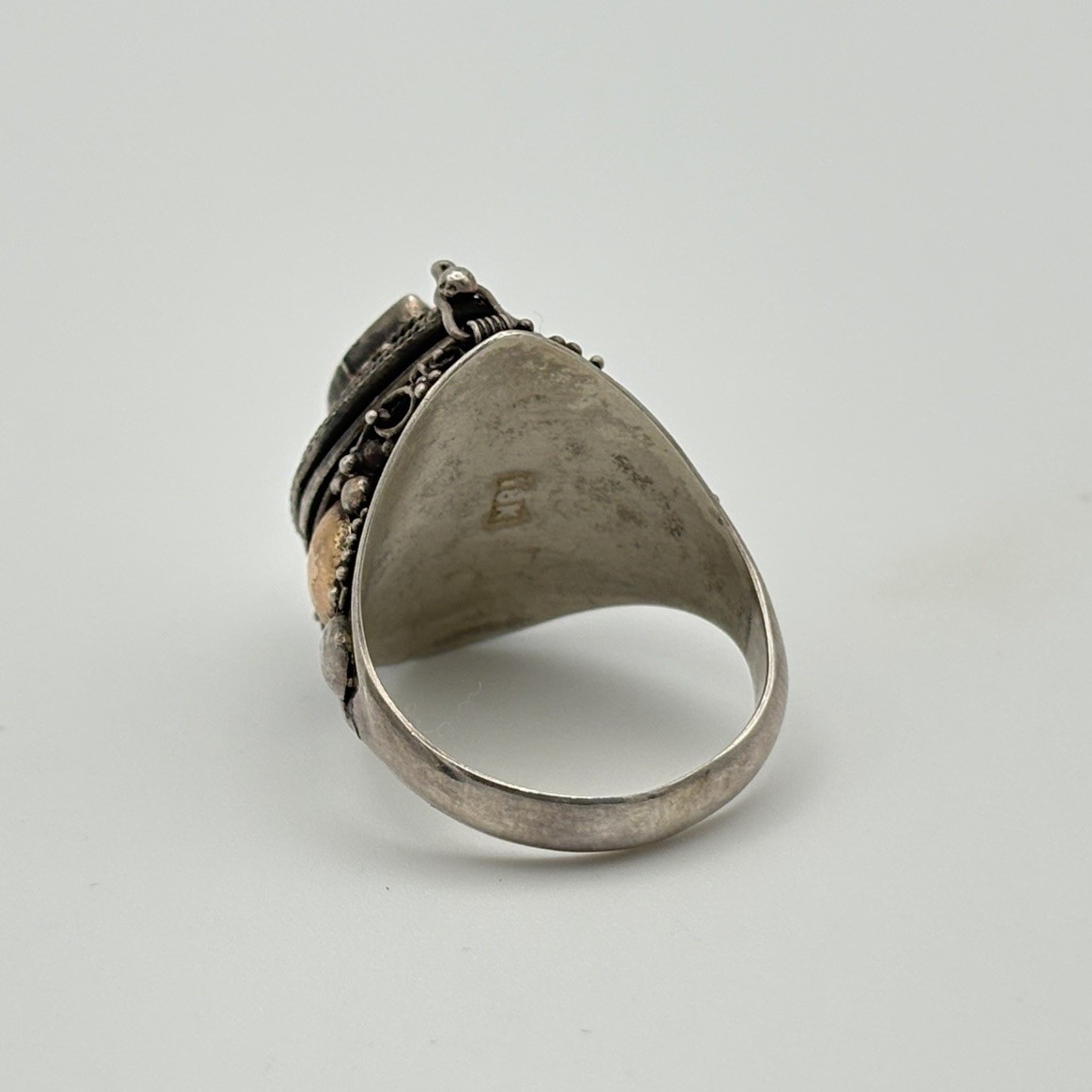 Antique Sterling Silver Filigree 18k Gold Accents Poison Pill Ring Size 8.5