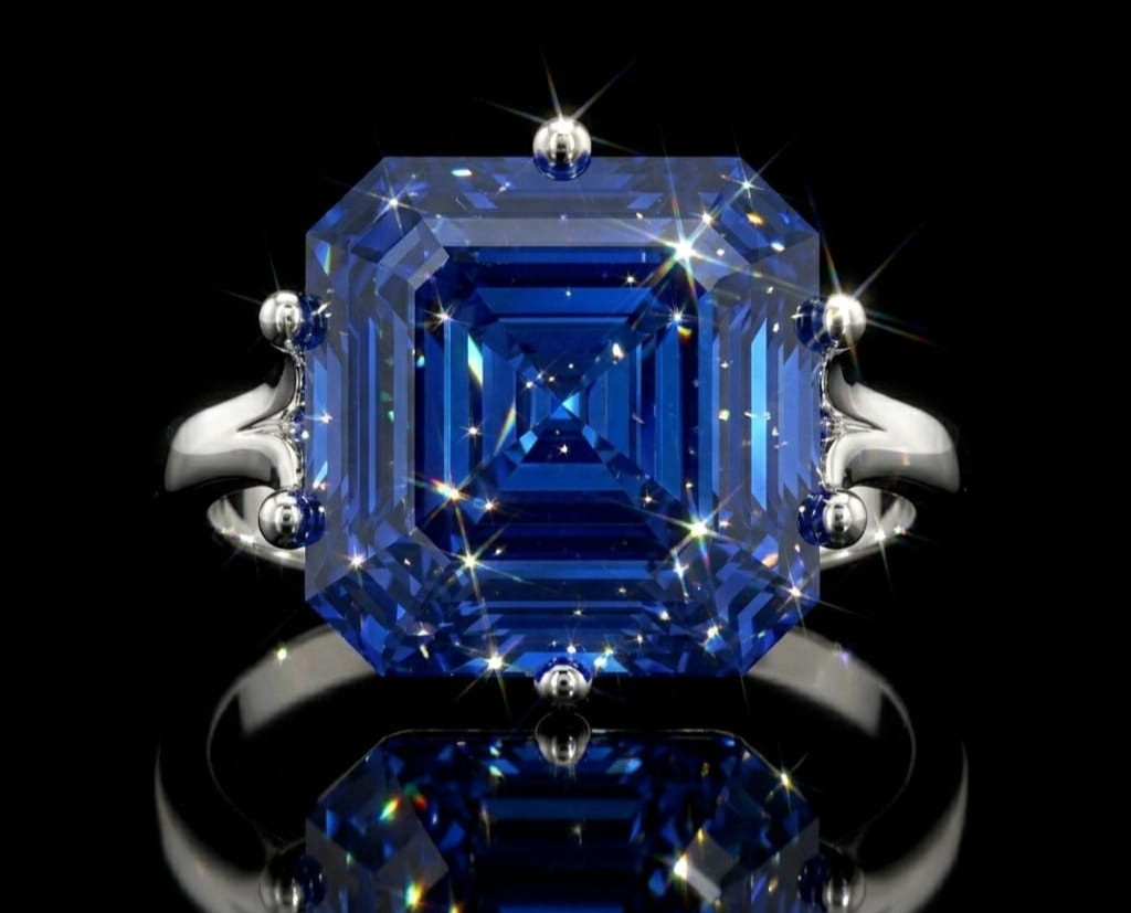 5.00 Ct Certified Asscher Shape Blue Natural Diamond Ring VVS1 White Gold Finish