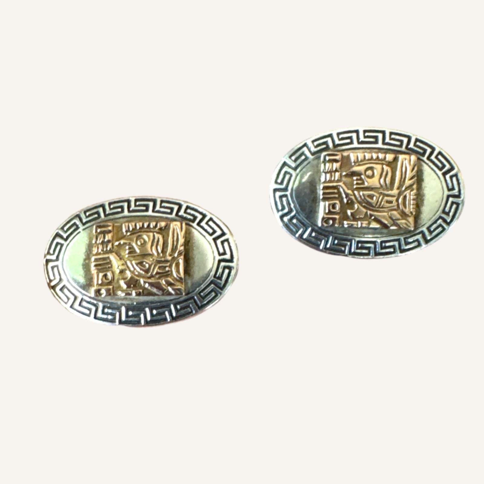 Vintage 18K Gold Sterling Silver 925 Aztec Greek Key Cufflinks 10.84g