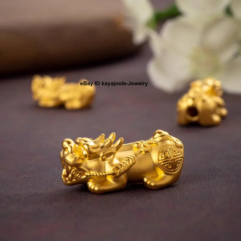 Fine Pure 24K 999 Yellow Gold 3D Wealth Dragon Pixiu Bead Pendant 6-24mm